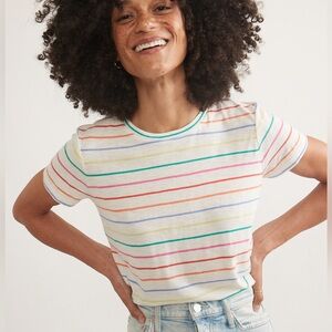 Marine Layer Swing Crew Tee in Rainbow Stripe Cotton Modal Blend Size XS